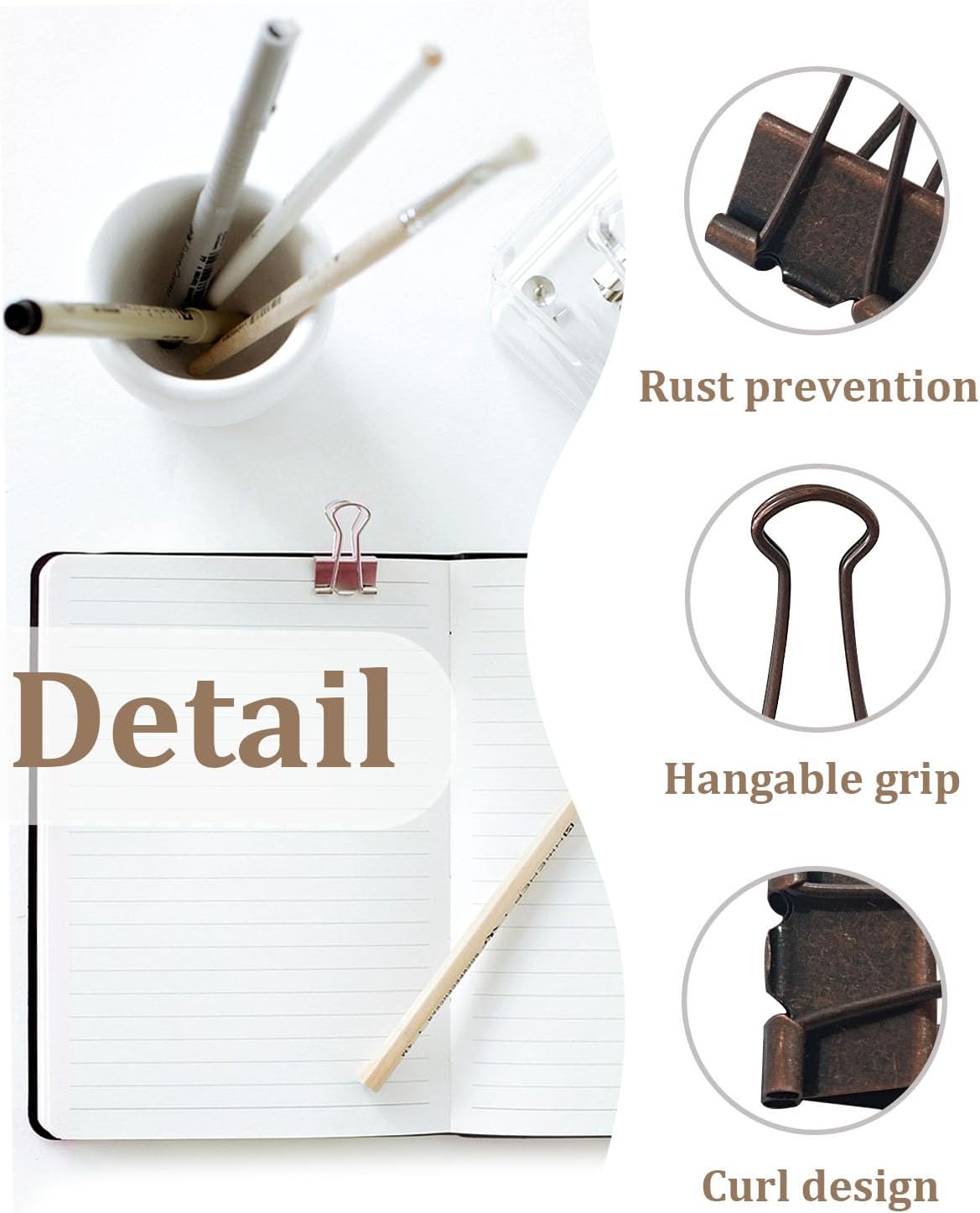 Assorted Binder Clips 0.75/1/1.25in 25-Pack - Copper Tone Clips for Office & Home