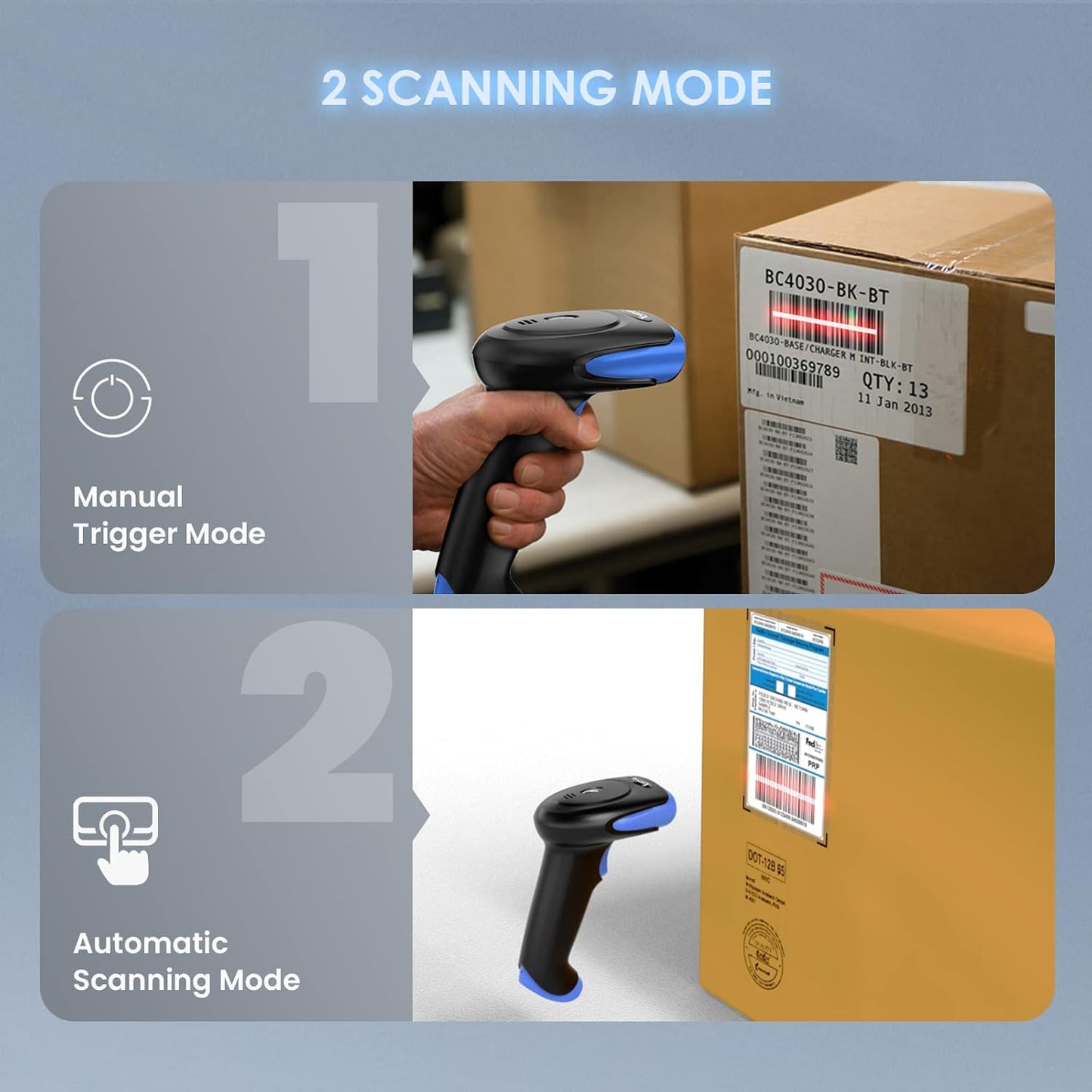 Eyoyo 2D Bluetooth Barcode Scanner Wireless, 2500mAh Handheld Cordless USB Wired QR Bar Code Reader for Library, Warehouse Inventory Compatible with iPad, Android Phone, iPhone, Laptop