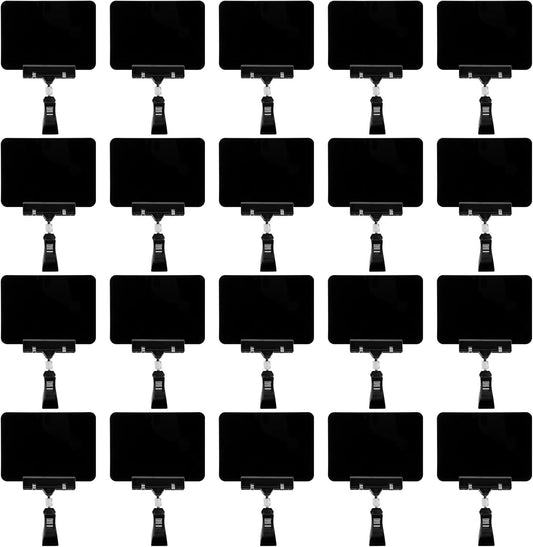 20Pack Mini Chalkboard Signs with Rotatable Clip, Erasable Double Sided Blackboard Clips Plastic Merchandise Sign Display Clip Holder for Food, Store Signs Displays (Black)
