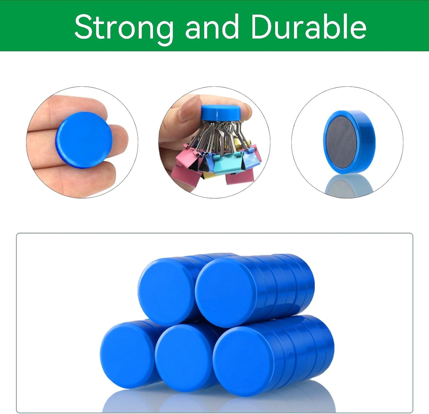 Fridge Magnets, 40 Pcs Heavy Duty Round Magnets for Whiteboard, Fridge, Locker, Office, Classroom - Blue