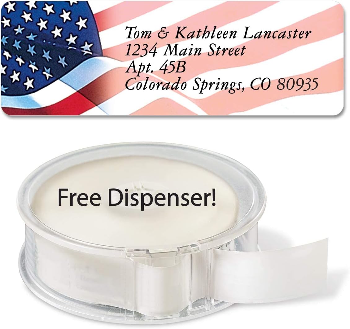 Colorful Images American Glory Patriotic Rolled Personalized Return Address Mailing Labels with Dispenser, Customize with Name & Shipping Address, 500 ¾” x 2½” Self Adhesive, Easy Peel Label Roll
