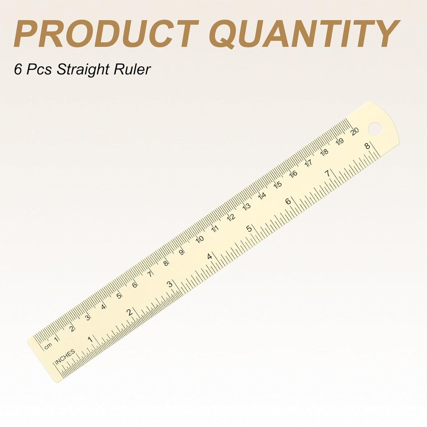 HARFINGTON 6pcs Metal Straight Ruler 20cm Metric SAE Aluminum Alloy Measuring Rulers Scale Tool with Hole for Measure Study Reading Classroom Office, White