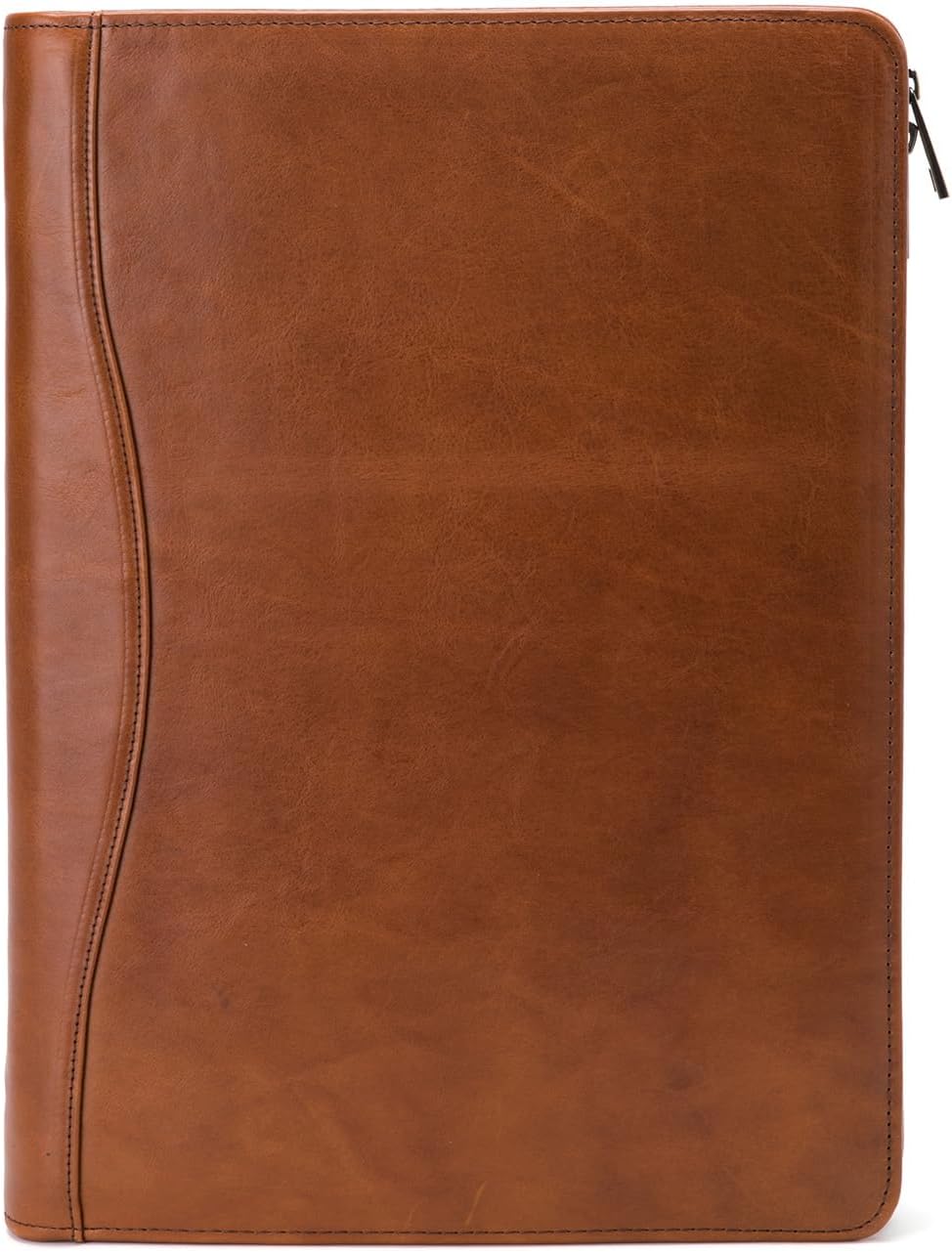 Genuine Leather Portfolio, Legal Size 8.5 x 14 Pad Holder, Business Padfolio for Men and Women, Zippered Laptop Organizer, Executive Professional Work Travel Notepad Folio, Brown, Oil Tanned