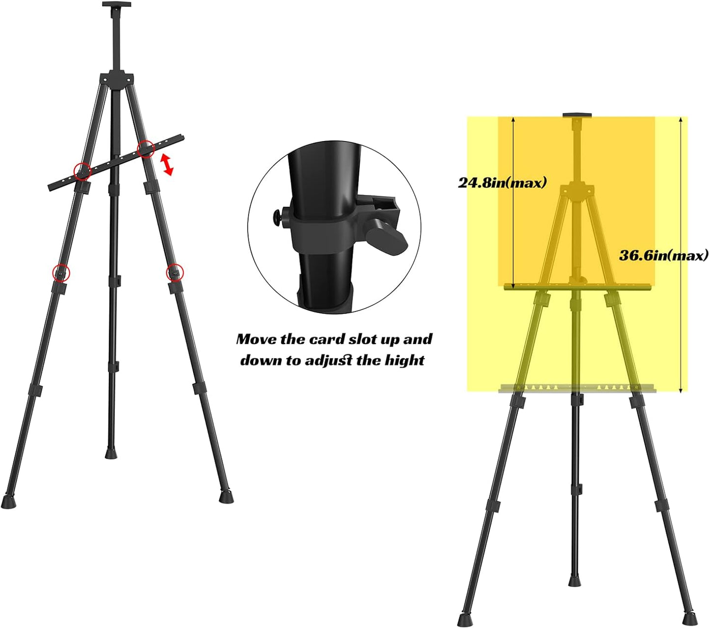 Easels for Painting Canvas, Aredy 66" Art Easel for Drawing, Portable Painting Easel Stand, Metal Table Top Easel