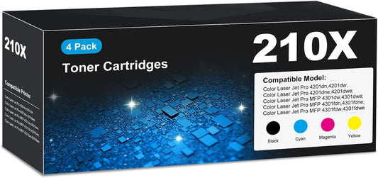 210X Toner Cartridges 4301fdw for HP 210X 210A Toner Cartridges 4 pack, 4301fdw 4201dn 4201dw Toner Cartridge, HP210X HP210A 210 Toner for Color Laser Jet Pro MFP 4301fdw 4201dn 4201dw 4301fdn 4301fdn