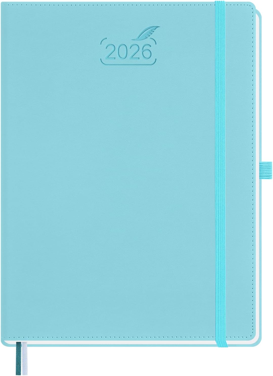 BEZEND 2026 Planner Weekly and Monthly (8.5" x 11") Daily Calendar with Half-Hourly Timeslots & Tab (Jan-Dec) Note & Expenses, Pen Holder, Inner Pocket, Vegan Leather Hardcover - Sky Blue