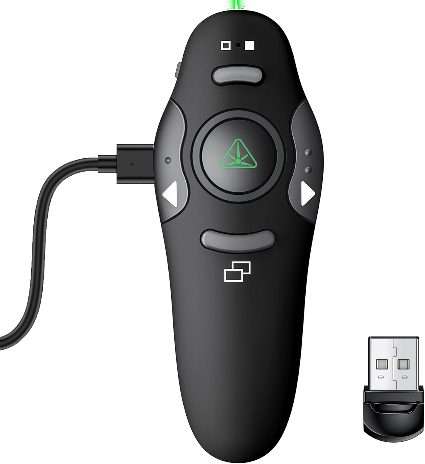 DinoFire Green Presentation Clicker Wireless Presenter Remote, RF 2.4GZ Rechargeable USB Slide Clicker for Powerpoint Presentation Computer Laptop