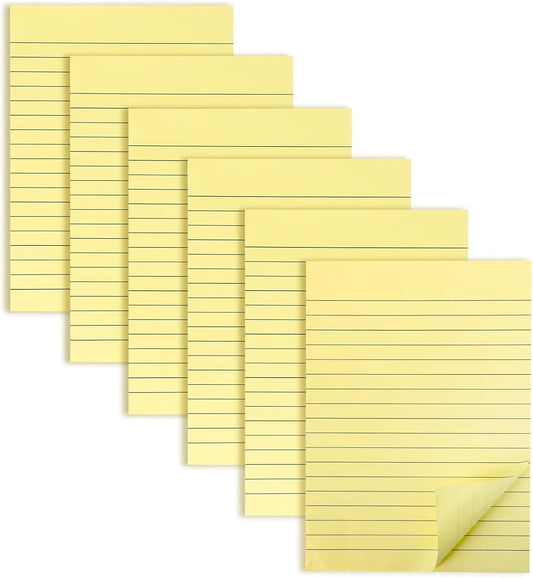 6 Pack 8x6 Inch Lined Sticky Notes, 300 Sheets Large Yellow Sticky Notes with Lines Super Sticking Power Memo Pads, Self-Stick Note Pads for School Office Home
