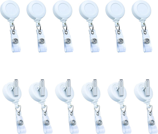 Badge Reels Retractable Badge Holder with Clip, Id Clips for Badges, Id Badge Reel, Retractable Id Badge Clip with Clear Vinyl Strap & Alligator Swivel, No Twist Dispenser (White)