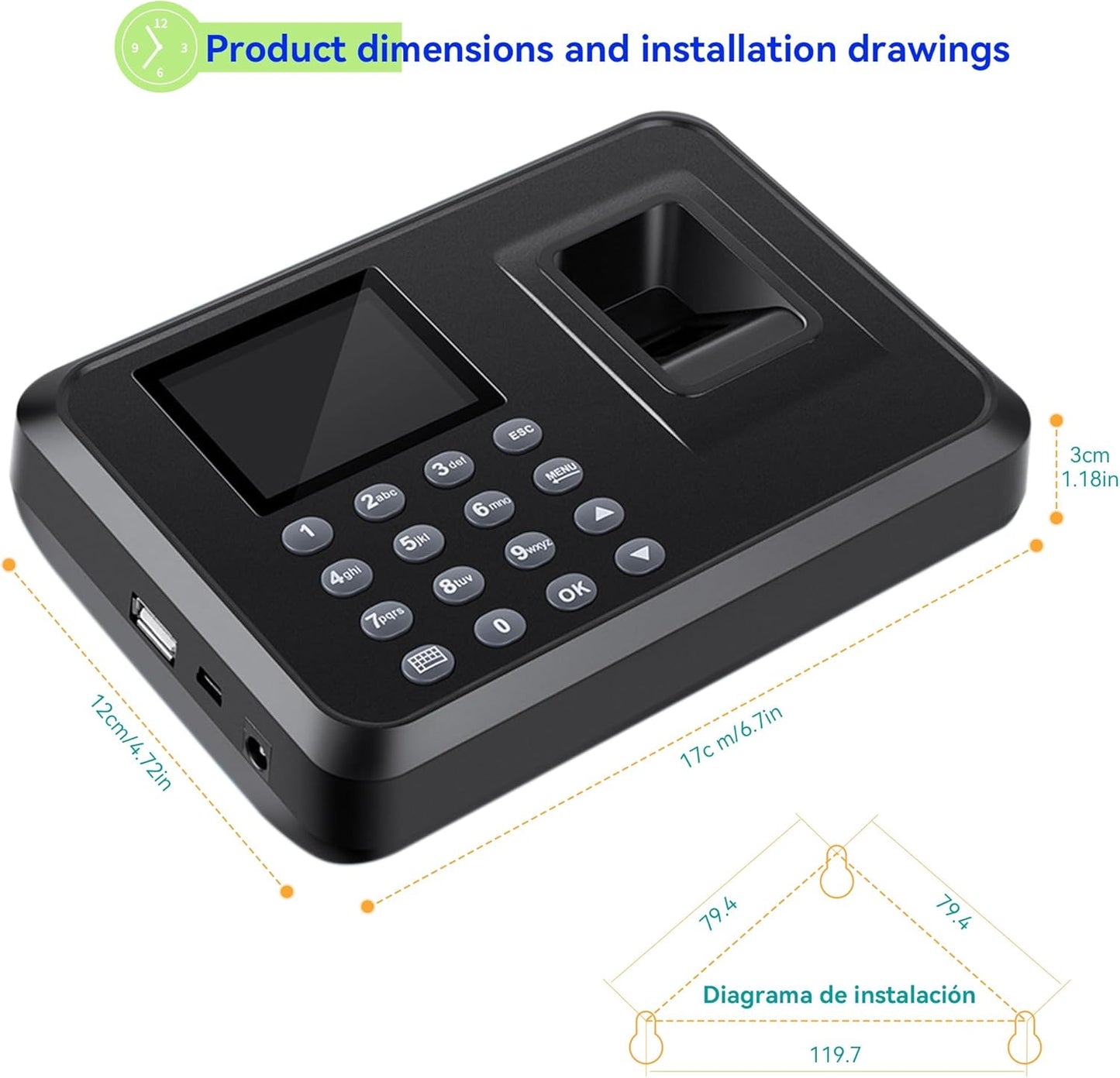 Fingerprint Time Clocks for Employees - Time Clock for Small Business Automatic Calculate Working Hours and Deduct Lunch Time, Punch and Power-off Protection with 8G USB Drive (0 Monthly Fee)