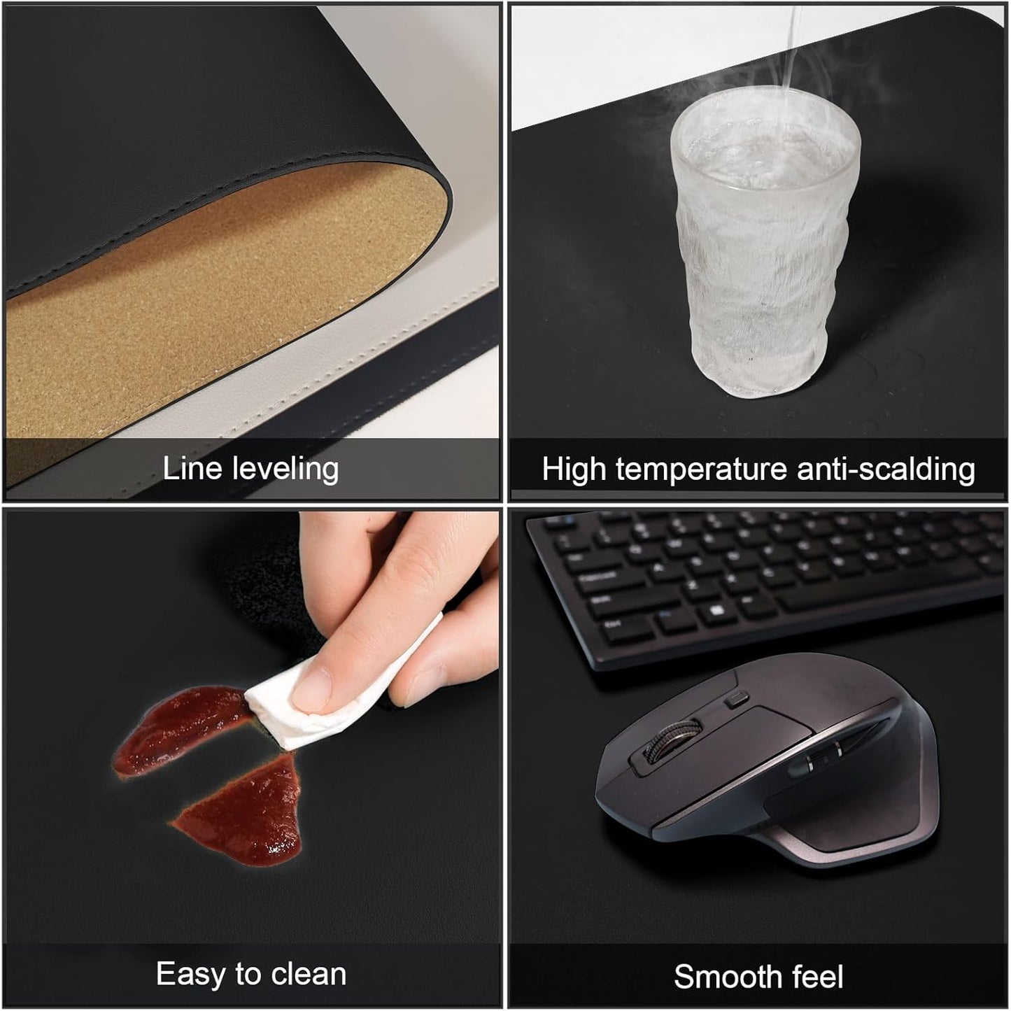 DAWNTREES Dual Sided Desk Mat,Leather Desk Pad,47.2''x15.8'',Cork Desk Mat Protector,with PU Leather Valet Tray Organizer,Large Mouse Pad,Desk Writing Pad for Office and Home(Black)