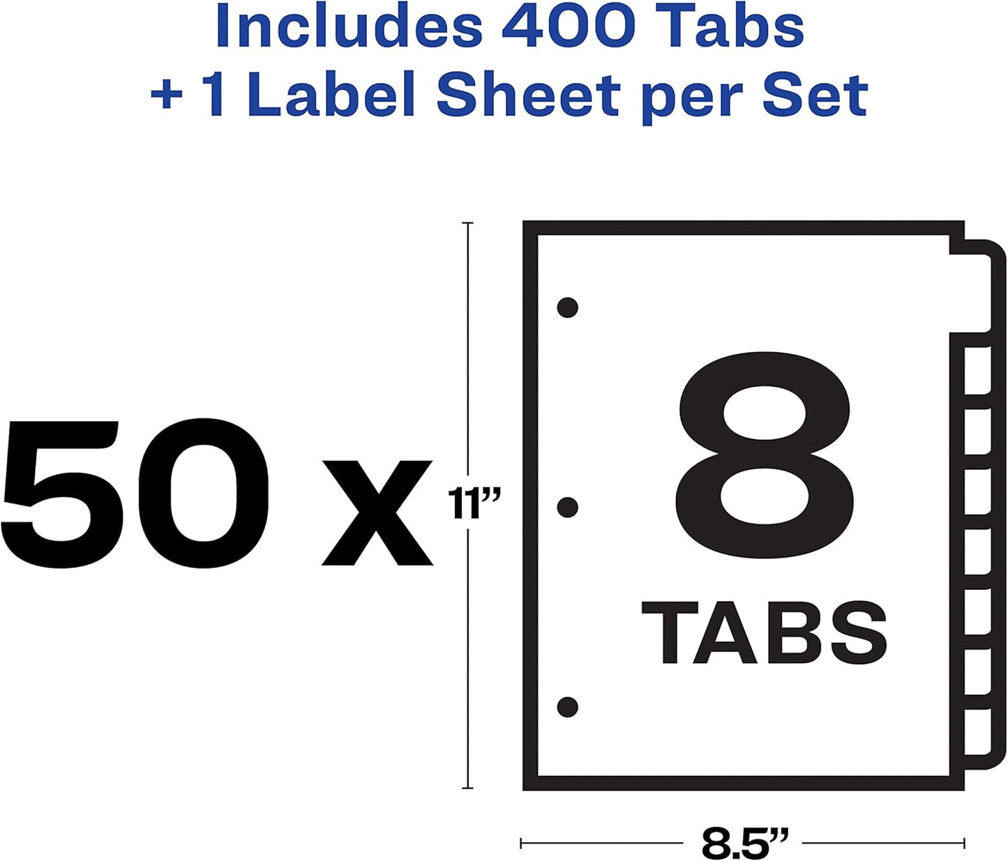 Avery Print & Apply Clear Label Dividers, Index Maker Easy Apply Printable Label Strip, 8 White Tabs, 50 Sets, Case Pack of 2 (11557)