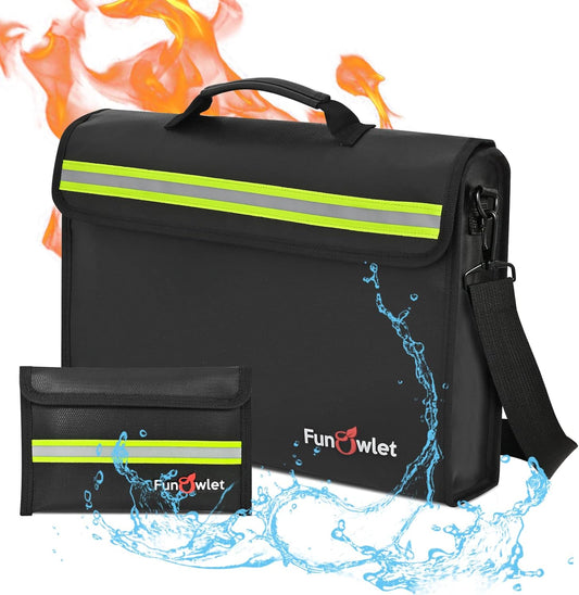 Fireproof Waterproof Money Document Bag - Large Fireproof Safe Box with Wallet Protector, Fire & Water Resistant Storage Organizer Pouch for A4 Documents Holder,File,Jewelry,Passport,Laptop (Black)