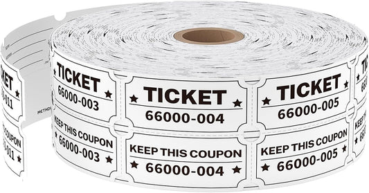 2000 Methdic White Raffle Tickets Double Roll, Ticket for Events, Entry, Class Reward, Fundraiser & Prizes