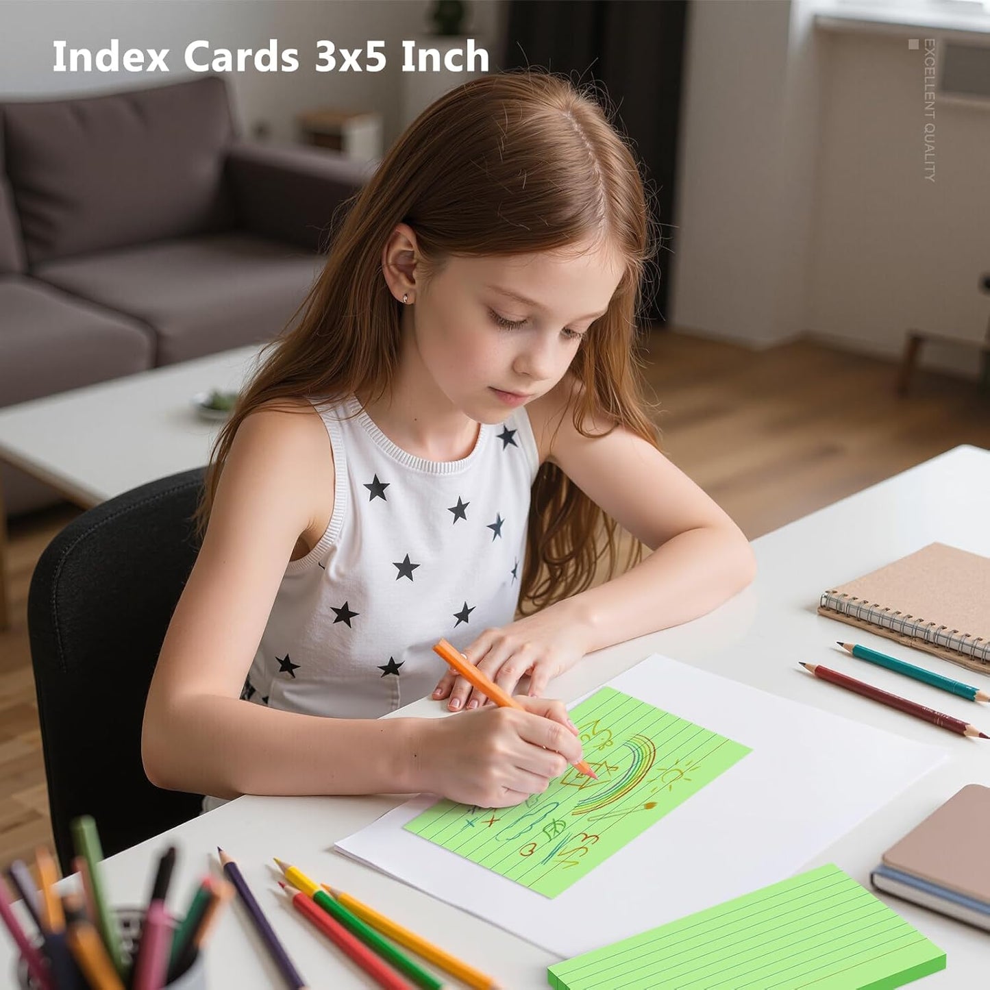 600 Count Index Cards 3 x 5 Inch Green Lined Flash Cards Ideal for Studying and To-do-List, Portable Note Cards Taking for Students and Teachers, Flash Card Styled for Home, Office or School Use