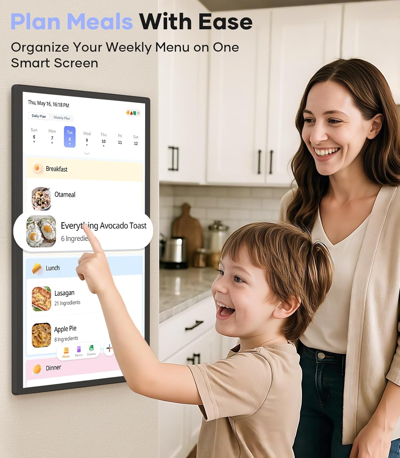 Cozyla Digital Calendar+ 2: 24 inch Wall Planner Touch Screen Chore Chart Customize Dashboard Smart Electronic Calendar for Family Schedules Meal Planner Support Any Google Play App Wall Mount Black