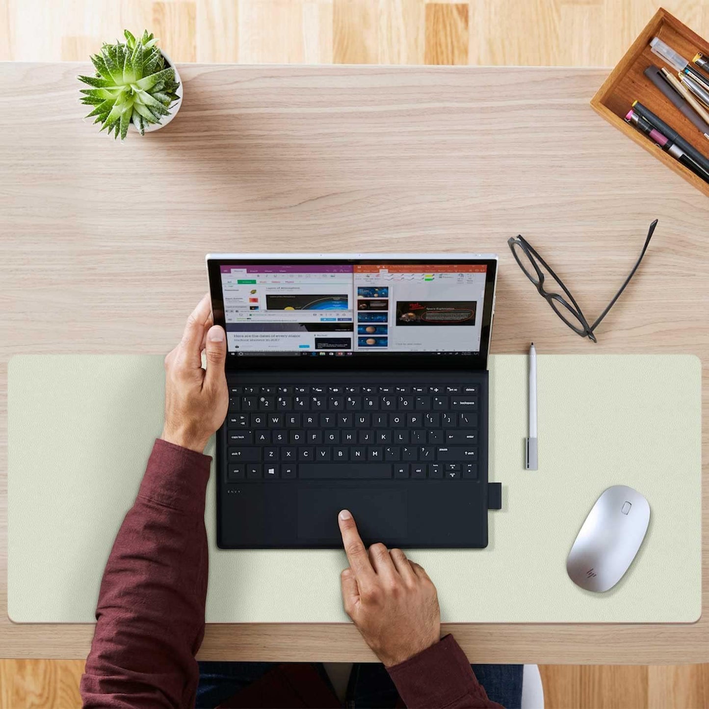 Aothia Double-Sided PU Leather Desk Pad - Non-Slip Large Mouse Pad & Desk Mat for Office, Home - Waterproof, Easy to Clean, Durable Dual-Sided Surface (23.6"x13.7", Matcha Green)