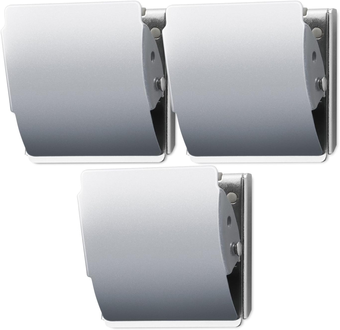 Extra Strong Magnetic Binder Clips, Set of 3 Large Silver Clips for Fridge, Office, and Home Use