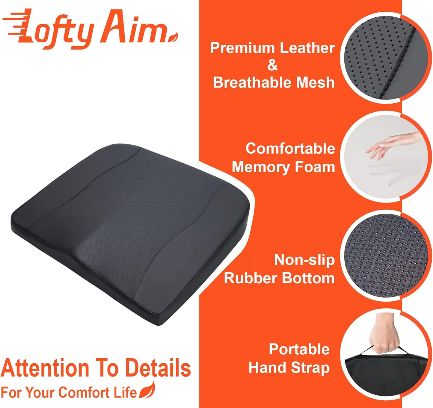 Car Seat Cushion, Comfort Memory Foam Car Cushions for Driving - Sciatica & Lower Back Pain Relief, Driver Seat Pillow for Auto, Office Chair, Wheelchair - Classic Black