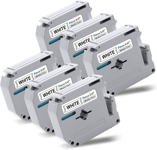 6X Replacement for M-k231s Brother Label Tape 12mm 0.47 M-K231s M Tape 12mm 0.47'' M231 MK231 M-231 White Work with Brother P Touch PT-65 PT-M95 PT-90 PT-70 PT-80 PT-70BM PT-45 Label Maker Refills