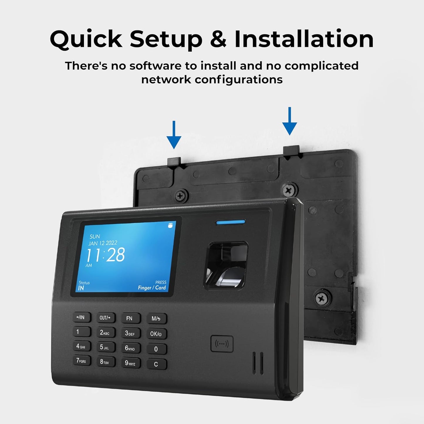 ANVIZ Time Clocks for Small Business Employees - No Monthly Fee No Software Required - Fingerprint Biometric Clock in and Out Machine - Right Out of The Box, Finger + RFID + Pin Punching