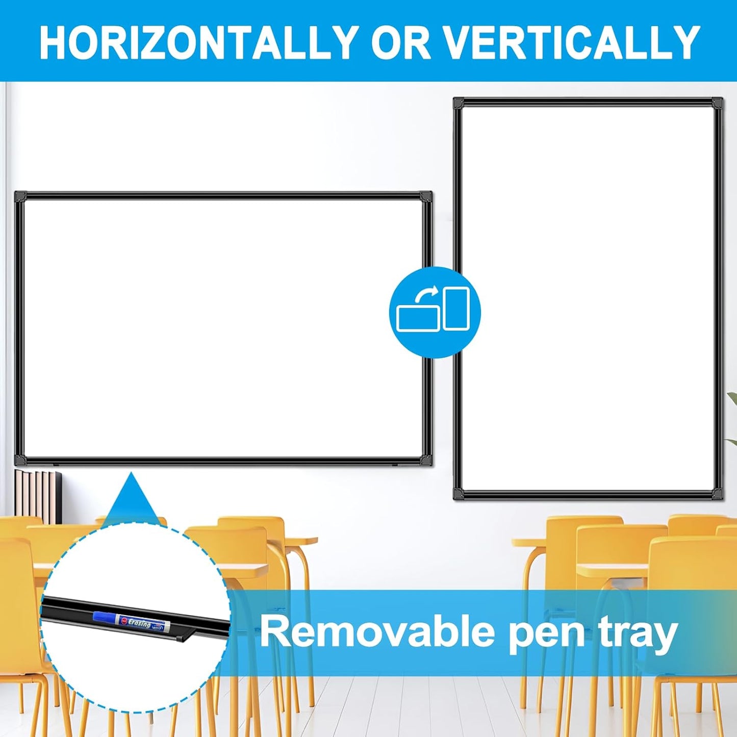 H-Qprobd 48"x24" Magnetic White Board Dry Erase Wall Mount Whiteboard - Office Home Classrooms White Board Hanging Writing Board with Black Aluminum Frame