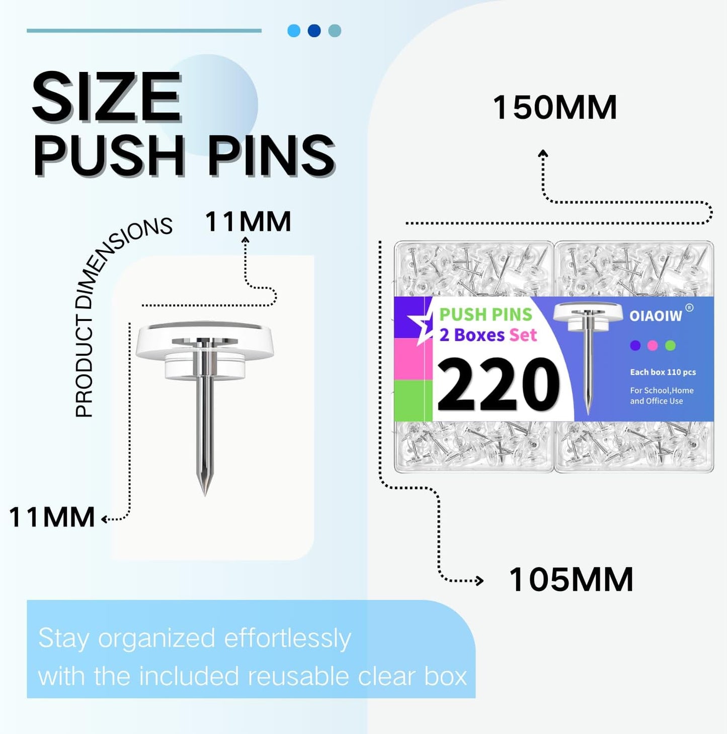 220 PCS Flat Clear Push Pins for Wall Thumb Tacks for Walls Flat thumbtacks Push pin for Bulletin Board Shadow Box Display Thumbtack for Cork Board (2 Boxes Clear)