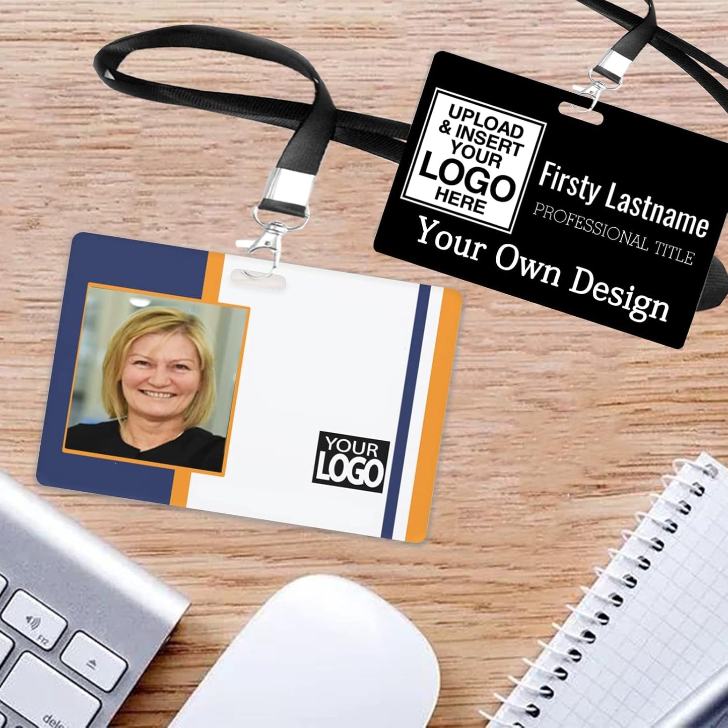 Custom Id Badge, Personalized Employee Photo Identification Card with Lanyard, Durable ID Card for Office Worker Doctor Nurse Student-Horizontal-Template1