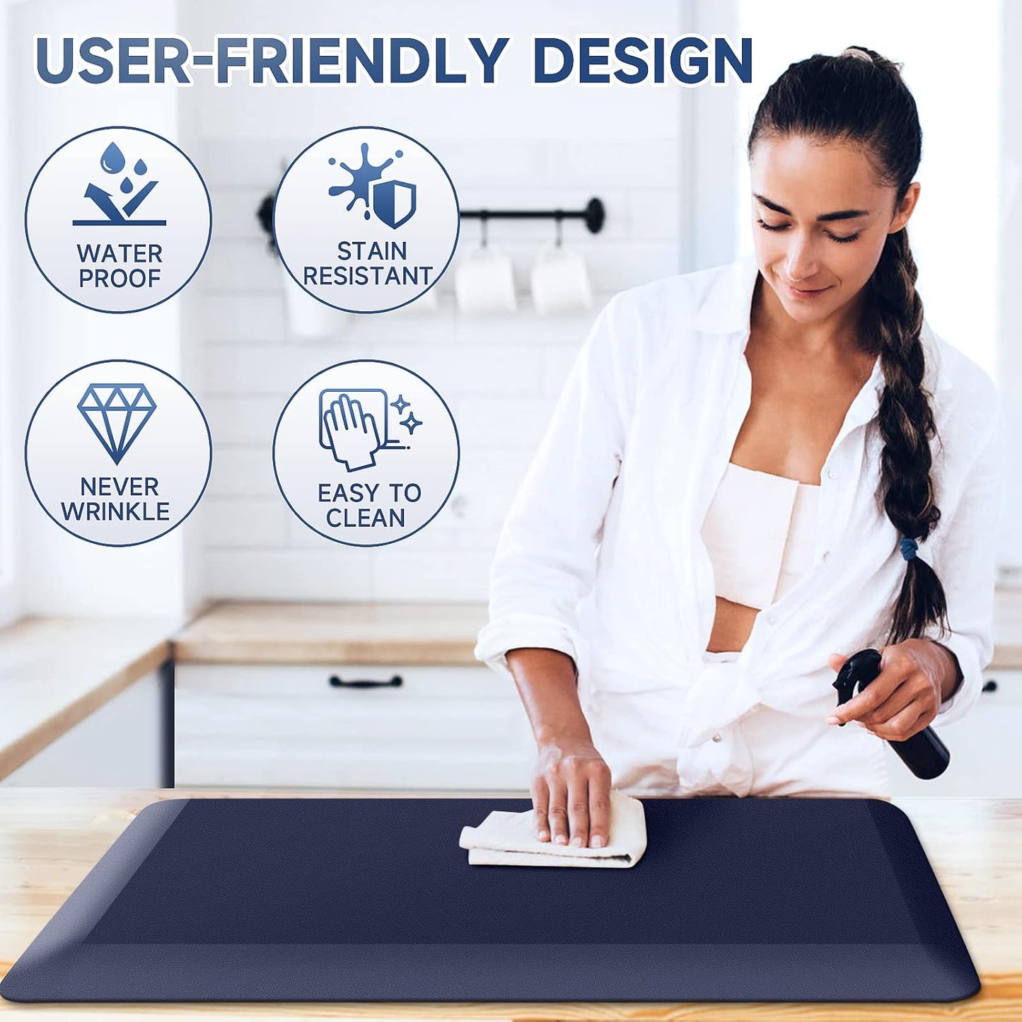 4/5 Inch Thick Kitchen Mats for Floor, StepRite Kitchen Rug for Standing Desk, Non-Slip, Thicker, Stain Resistant, Waterproof, Comfort Anti Fatigue Floor Mat for Home, Kitchen, Office - Blue,70*24''