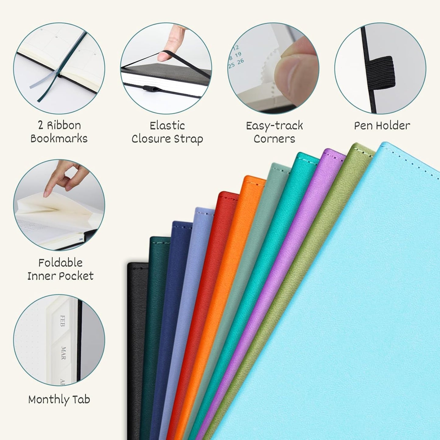 BEZEND 2026 Planner Weekly and Monthly (8.5" x 11") Daily Calendar with Half-Hourly Timeslots & Tab (Jan-Dec) Note & Expenses, Pen Holder, Inner Pocket, Vegan Leather Hardcover - Turquoise