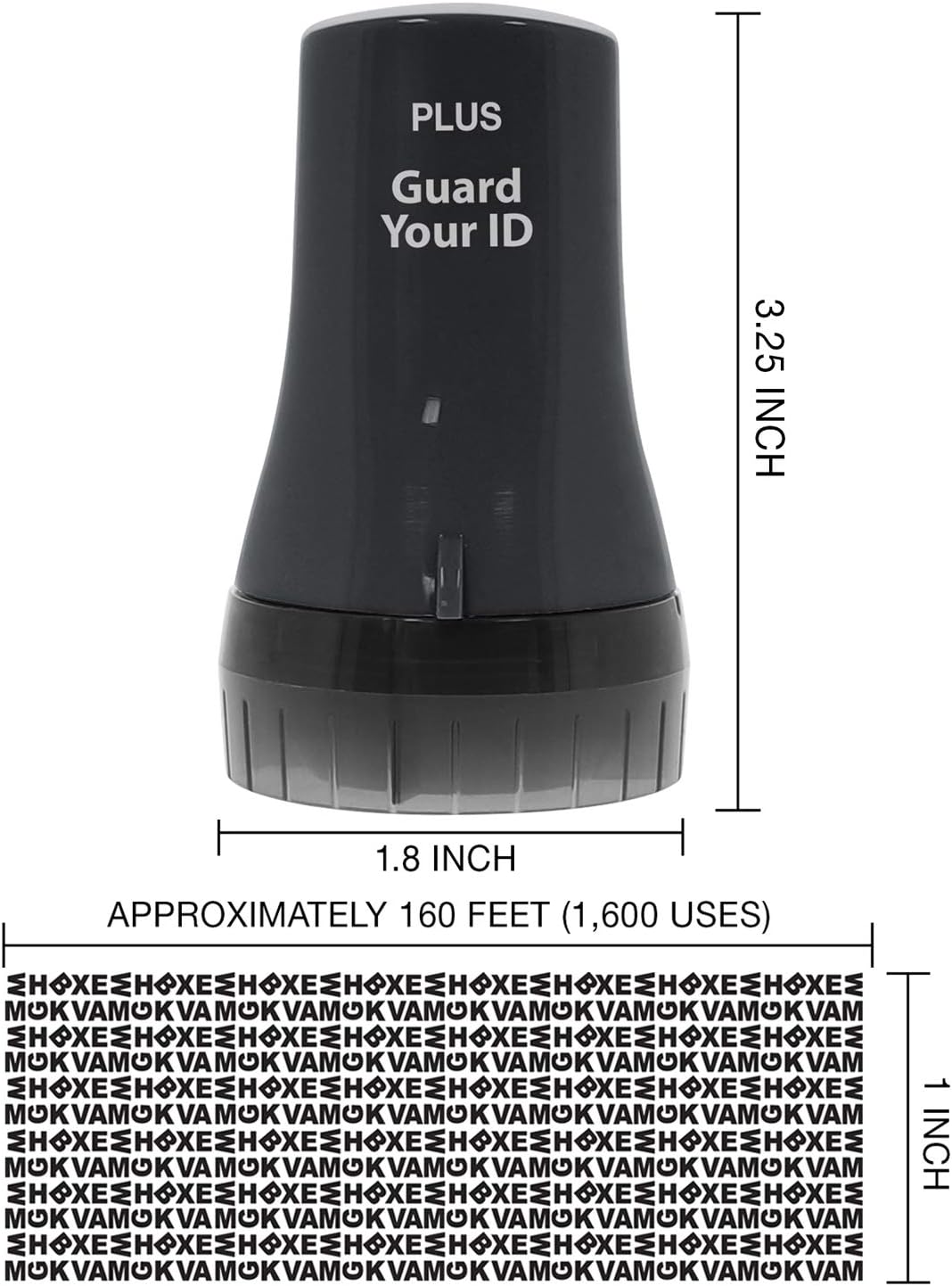 Guard Your ID Wide Advanced Roller 2.0 Identity Theft Prevention Security Stamp Black