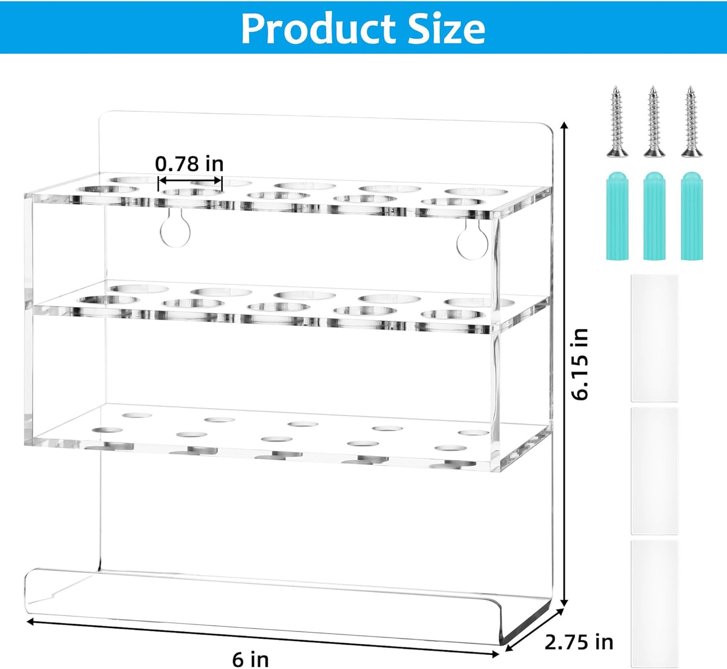 Dry Erase Marker Holder, Wall Mounted Acrylic Marker Holder with 10 Slots, Sticky Pen Storage for Classroom Organization, Whiteboard, Office, Clear