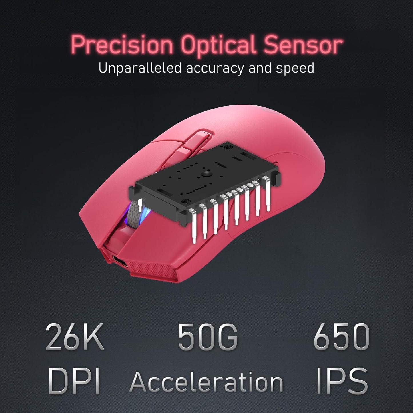 iRocks M31R Wireless Gaming Mouse, Triple Mode 2.4G/ Bluetooth/USB-C Detachable Cable Gaming Mouse, Kailh GM8.0 Mouse Switches, Advanced PixArt PAW3395 Optical Sensor, Up to 26,000 DPI - Pink