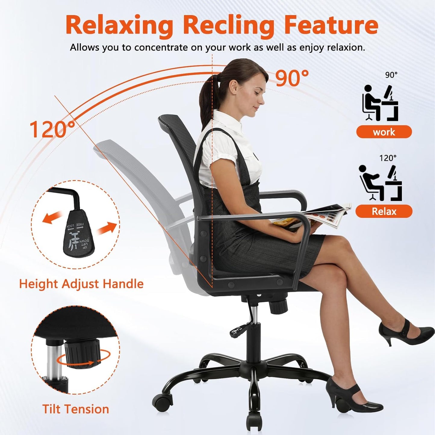 CLATINA Ergonomic Rolling Mesh Desk Chair with Executive Lumbar Support and Adjustable Swivel Design for Home Office Computer Black 2 Pack