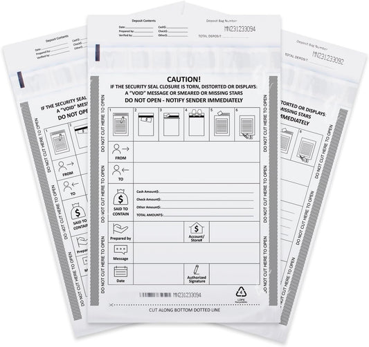 100 Pack 9" x 12" Tamper-Evident Deposit Bags with Security Tape Tamper Evident Security Pocket Bank Deposits Bags