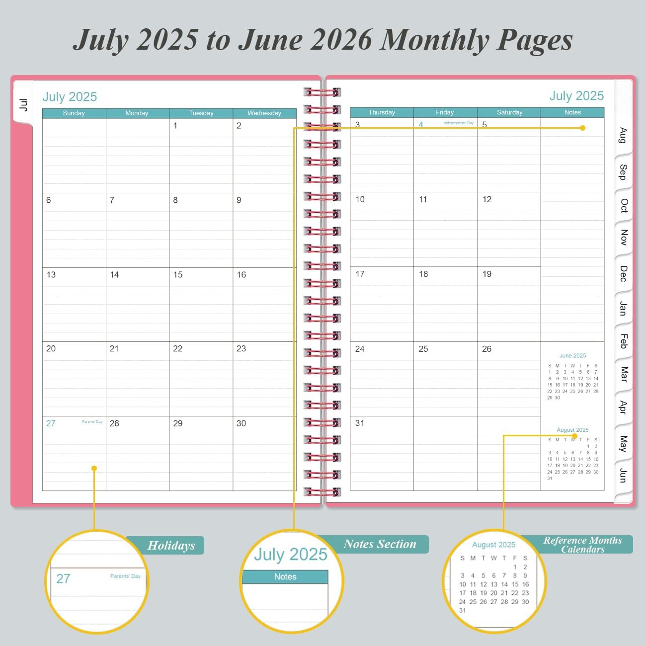 2025-2026 Appointment Book & Planner - Hourly Planner from July 2025 - June 2026, Weekly Appointment Book 2025-2026 with 30-Minute Interval, 6.4" x 8.5", Pink