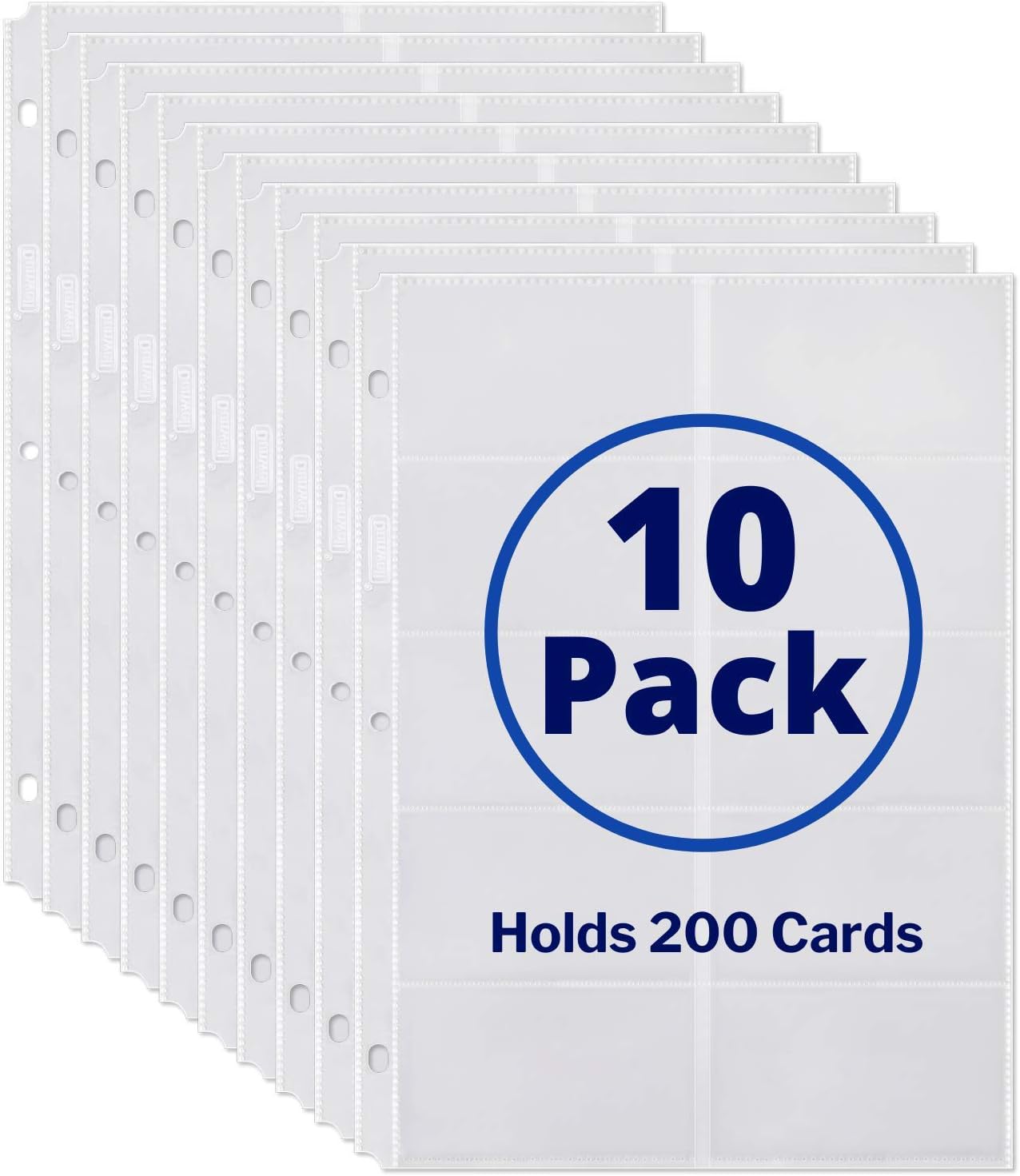Dunwell Business Card Holder Sleeves (10 Pack for 200 Cards), Heavyweight Plastic Sheet Protect, Each Sleeve Holds 20 2x3.5 Namecards, 3-Hole Punched, Fits 3-Ring Binders