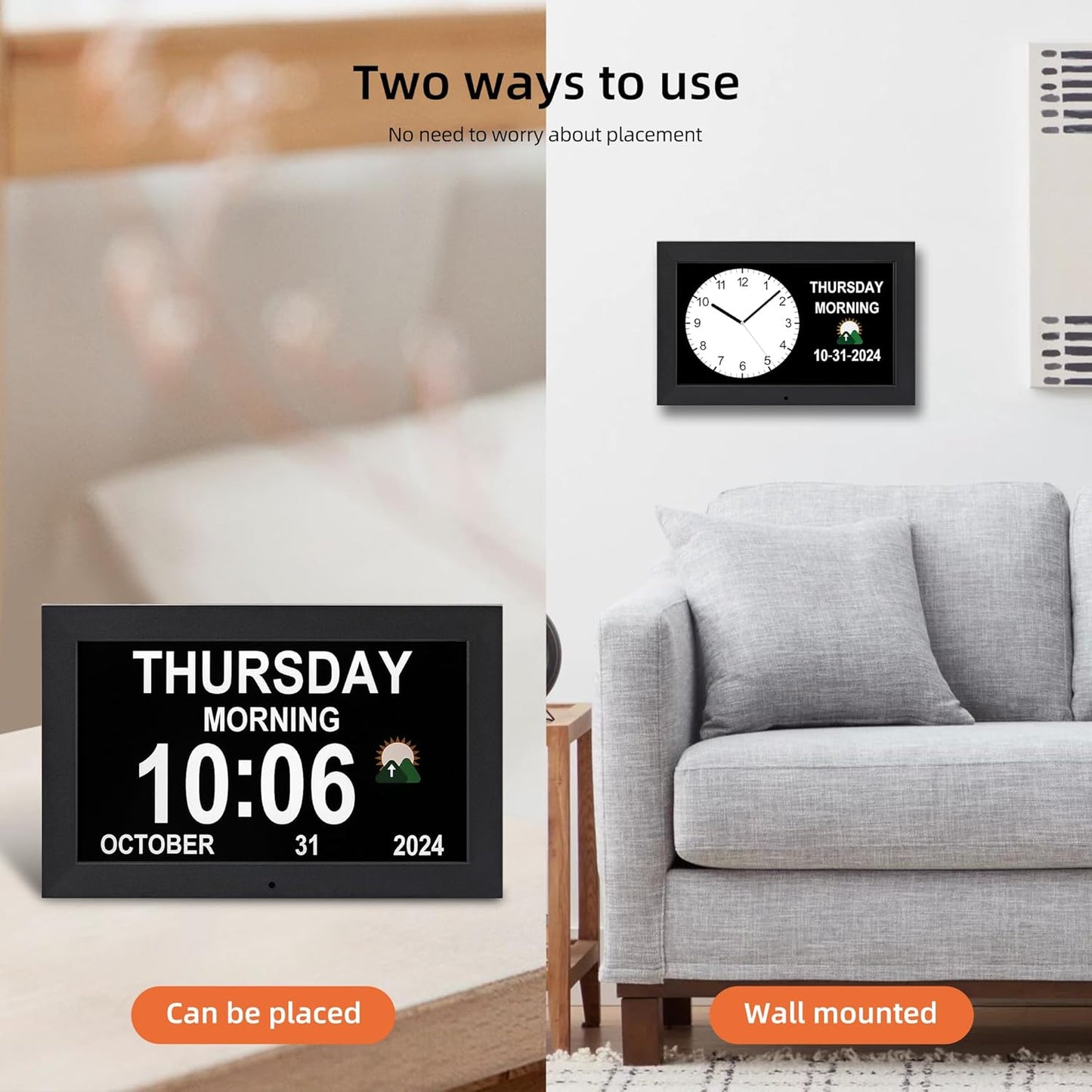 10.1 inches Large Digital Clock, Wall Clock with time, Digital Alarm Clock for Seniors,Dementia Clock That Provides Alarms and Electronic Calendar for Elderly. (Black, 10.1 inches)