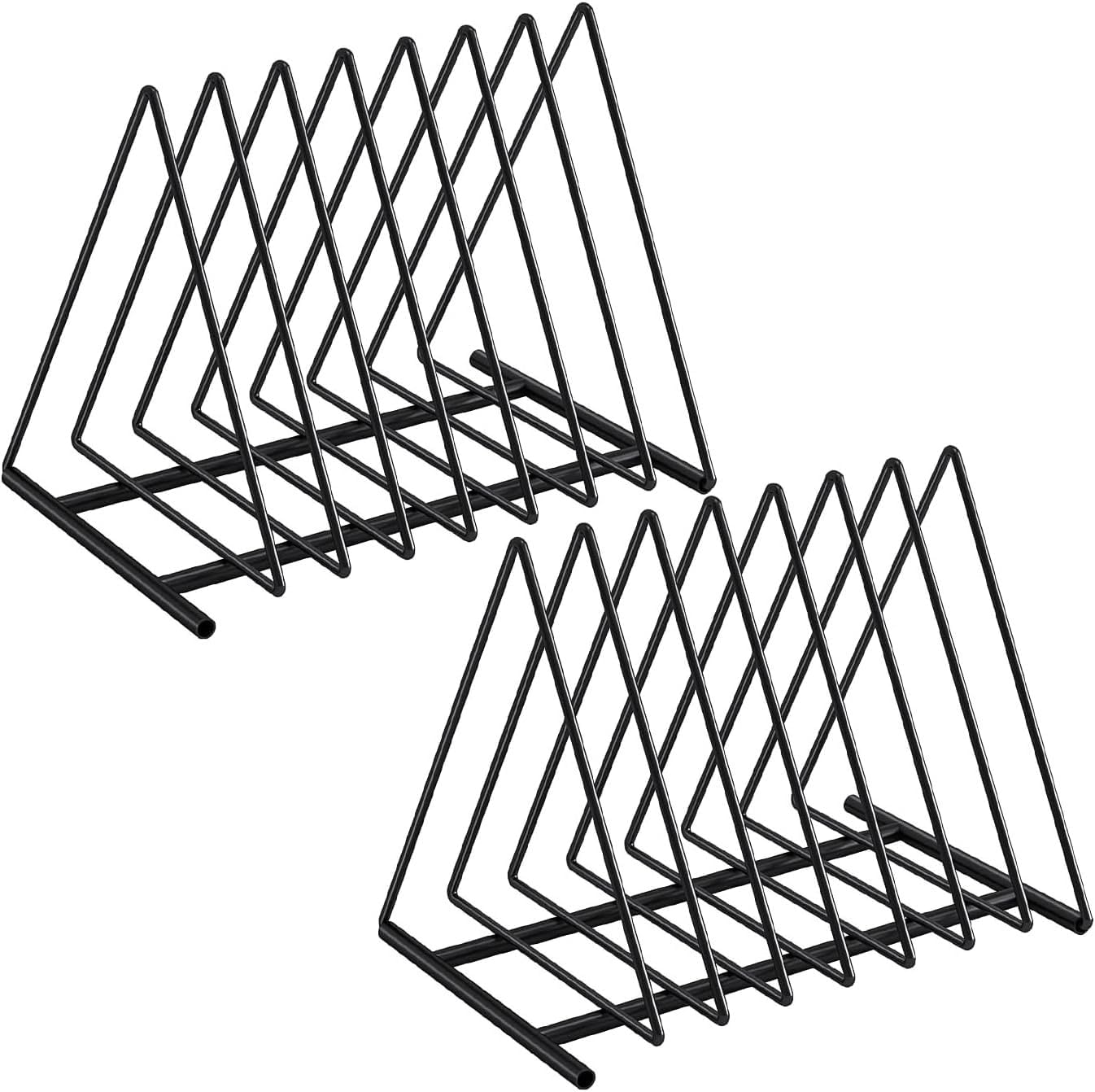 2 Pack Triangle Desk File Organizer, 7 Slots Metal File Sorter Magazine Holder Document Rack,Desktop Bookshelf Organizer for Office Home School,Black