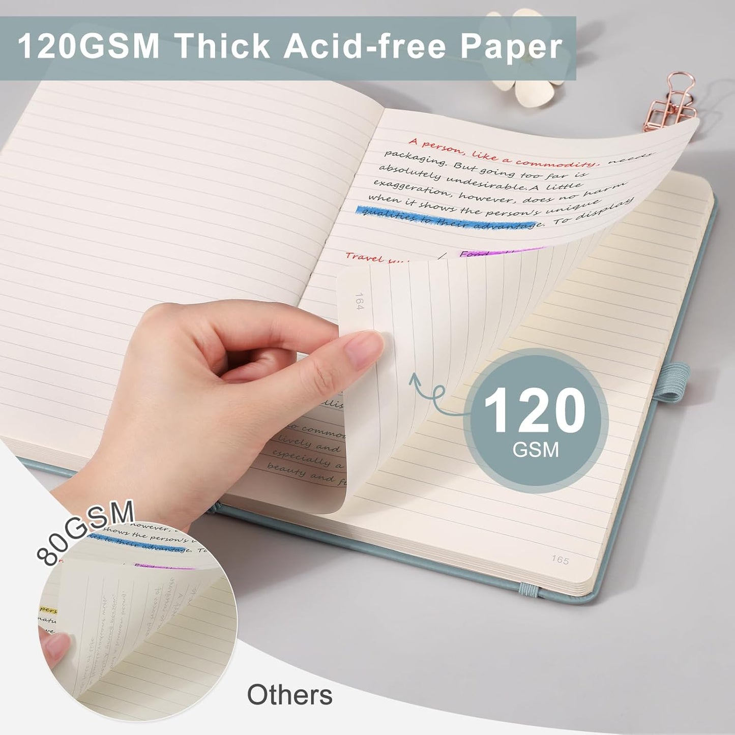 EMSHOI Notebook College Ruled - 256 Numbered Pages, 120 Gsm Thick Paper, A5 Hardcover Leather Lined Journal for Men & Women Work School Journaling Writing Diary 5.7" X 8.3"(GrayBlue)