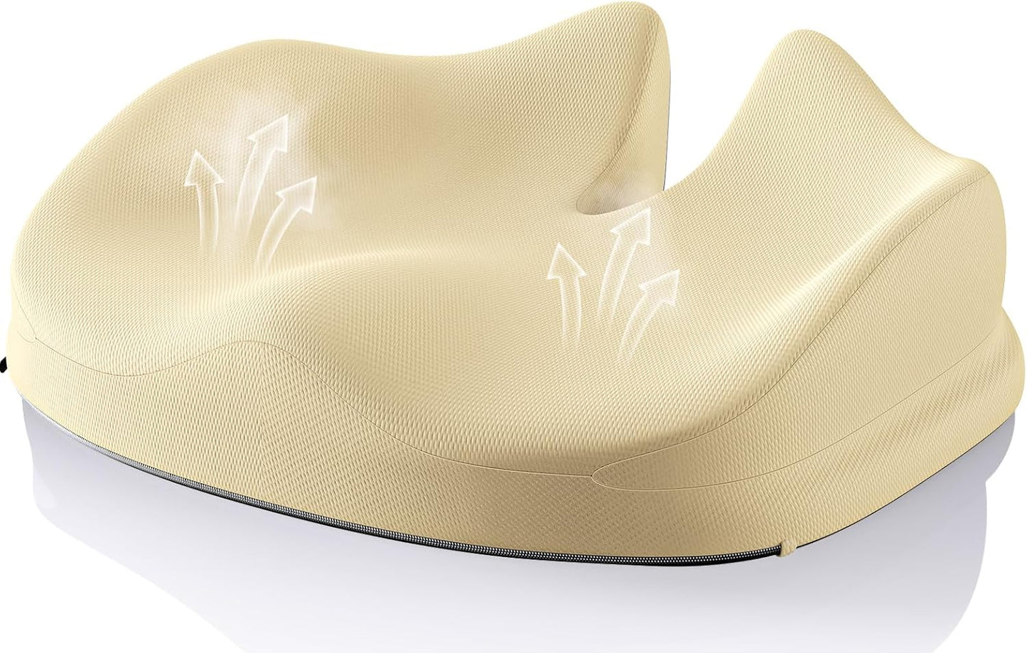 Benazcap Large Seat Cushion for Office Chair Memory Foam Coccyx Pain Relief Cushion Pillow for Back Support Non-Slip Seat Pad for Office Desk, Car Seat, Wheelchair, Sciatica-Beige