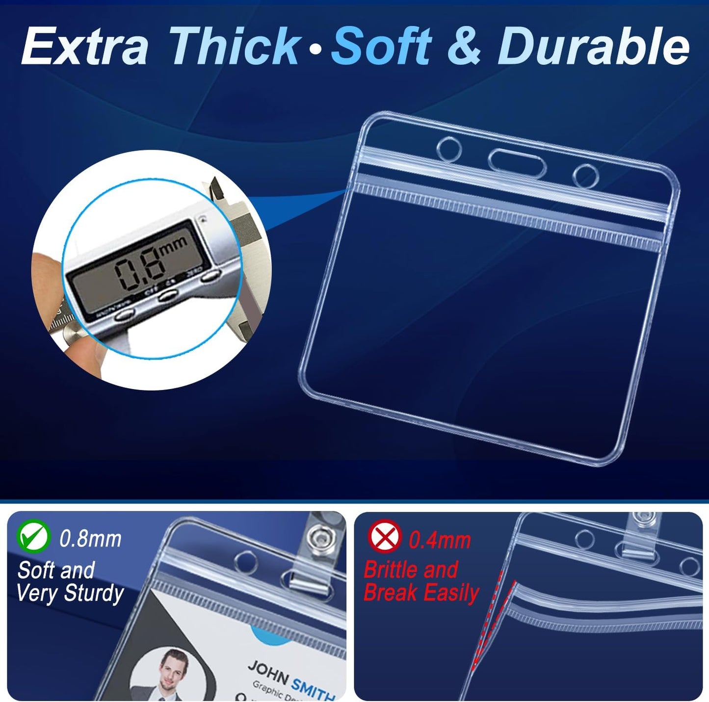 50 Pcs Badge Holders with Clip Extra Thick Clear Name Badge Holders Card Holder Plastic Horizontal Name Tag Holder with Waterproof Resealable Zip