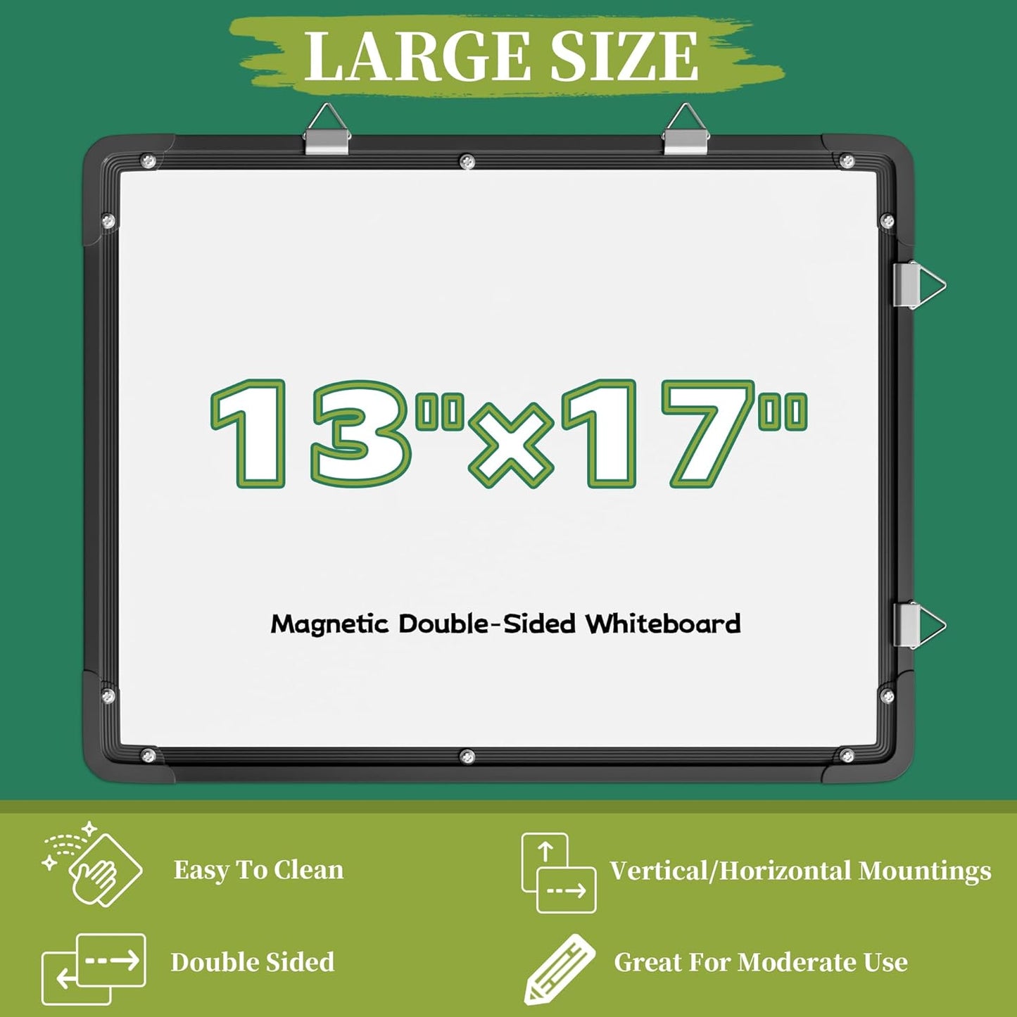 Dry Erase Calendar White Board for Wall, Polegas 17" X 13" Magnetic Whiteboard Dry Erase Cork Board Combination, Small Wall Monthly Double Sided Boards Student, Home, Office (Black)