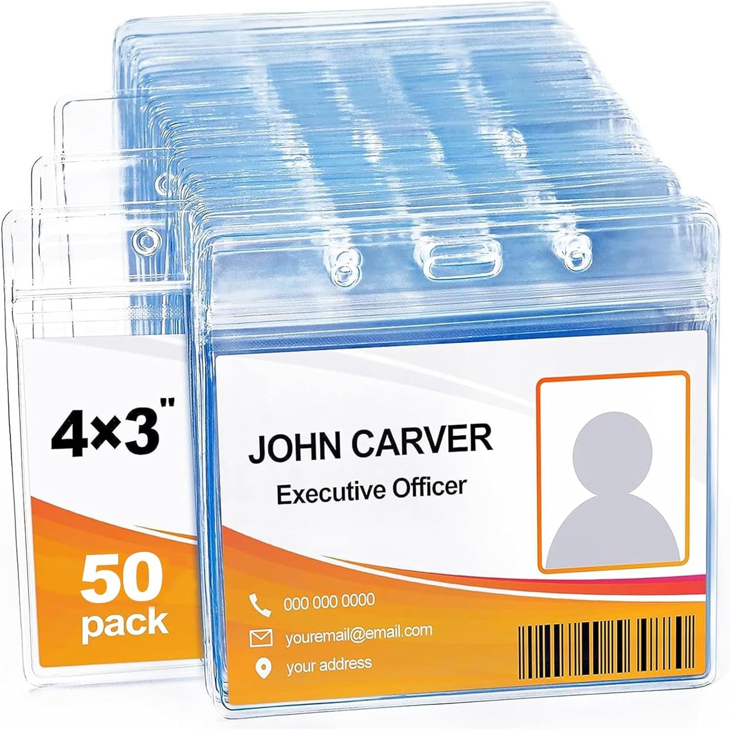 50 Pcs Clear Plastic Extra Thick Horizontal Card Holders, 4x3 Inch Sealable Waterproof Name Badge Bank ID Card Protector