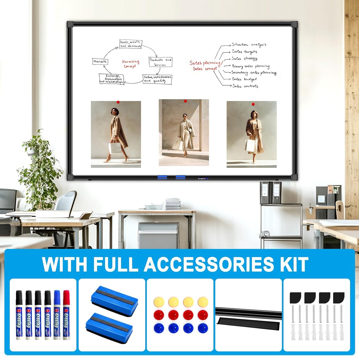 H-Qprobd 60"x40" White Board for Wall Large Magnetic Dry Erase Board with Black Aluminum Frame, Presentation Whiteboard Suitable for Home, Office, Classroom & Kitchen