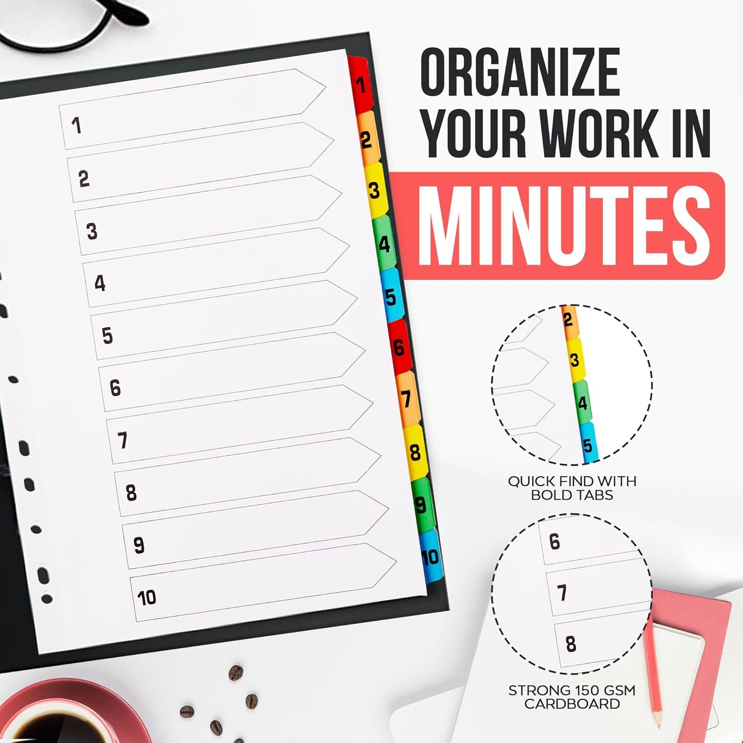 Binder Dividers with Tabs A4 10 Numbered | DIviders for 3 Ring Binder | for Organization Pages in 3 Ring Binder Dividers with tabs, Each Set Includes Tab Dividers - The Paper Shop (5)