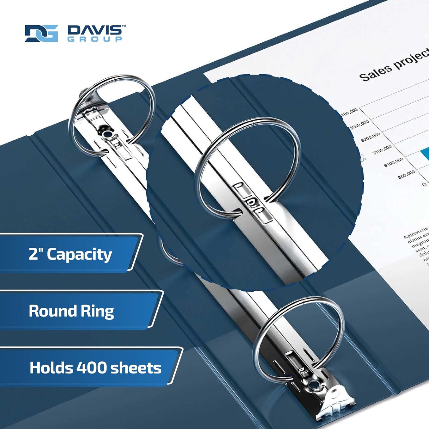 Easyview Premium 3-Ring Binders with Clear-View Covers and Round Rings, Binders for School or Office, 2 Inch, Pack of 6, Navy Blue