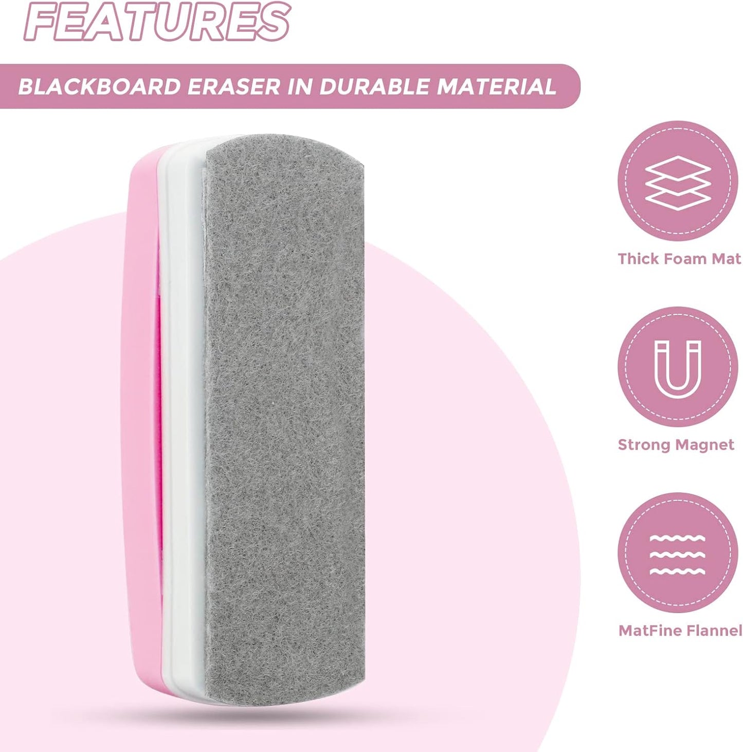 Ddaowanx Whiteboard Eraser, Magnetic Dry Erase Eraser, Glass Board Eraser,School and Office Supplies, Pack of 2 (Pink)