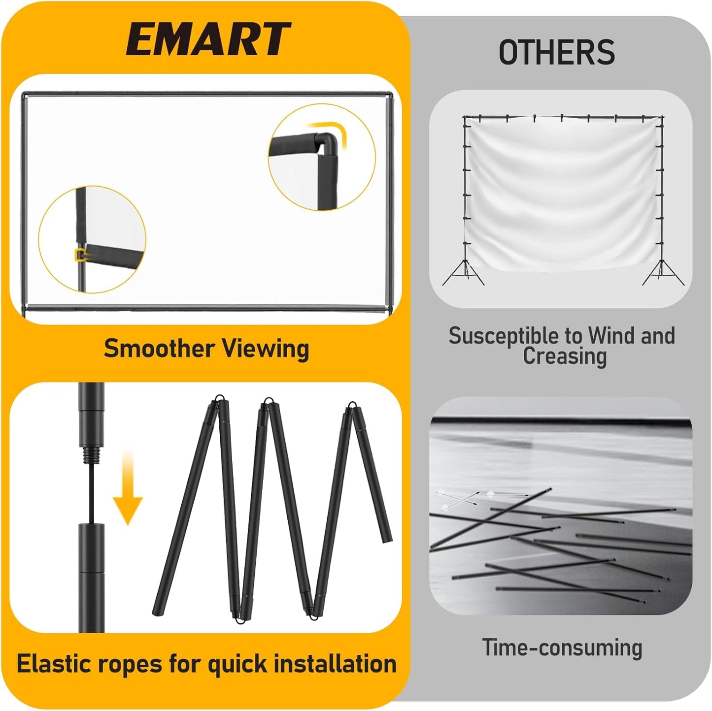 EMART Outdoor Projector Screen with Stand, 120 Inch Portable Projector Stand Indoor 16:9 4K HD Rear Front Movie Screen with Heavy Flat Base for Backyard, Party, Night(Include Water Bag, Carry Bag)