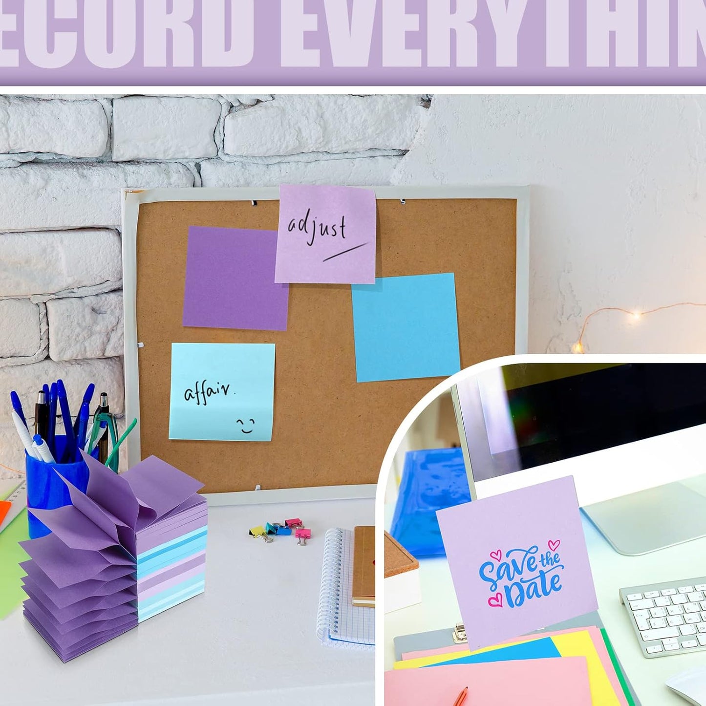 24 Pack Pop Up Sticky Notes 3 x 3 Refills 1200 Sheets Colored Sticky Notes Self Adhesive Memo Pads for Home Office Supplies(Purple Blue, Classic)